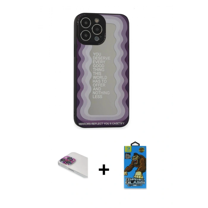 MARSİLYAN™- iPhone 13 Pro Max Kılıf Odak Klasik Serisi - Siyah 18D Cam Ekran Koruyucu + Pers Alüminyum Kamera Lens - GI