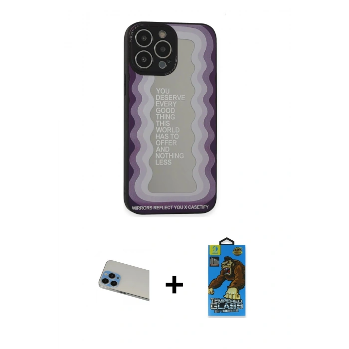 MARSİLYAN™- iPhone 13 Pro Max Kılıf Odak Klasik Serisi - Siyah 18D Cam Ekran Koruyucu + Rainbow Kamera Lens Koruma Cam - MI
