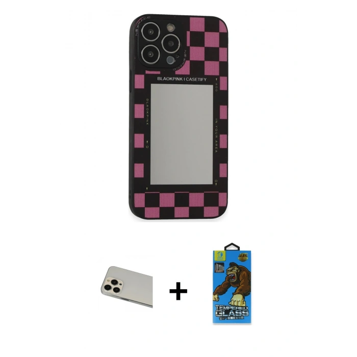 MARSİLYAN™- iPhone 13 Pro Max Kılıf Odak Klasik Serisi - Siyah 18D Cam Ekran Koruyucu + Rainbow Kamera Lens Koruma Cam - REGD