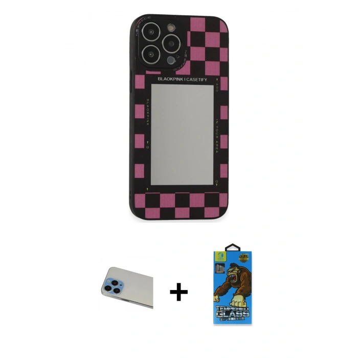 MARSİLYAN™- iPhone 13 Pro Max Kılıf Odak Klasik Serisi - Siyah 18D Cam Ekran Koruyucu + Rainbow Kamera Lens Koruma Cam - MI