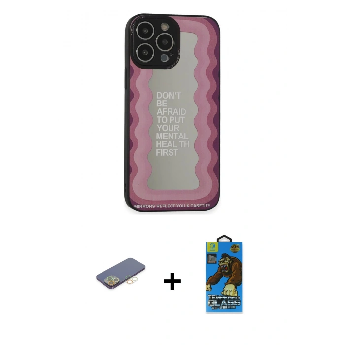 MARSİLYAN™- iPhone 13 Pro Max Kılıf Odak Klasik Serisi - Siyah 18D Cam Ekran Koruyucu + Renkli Kamera Lens Koruma Cam - SI