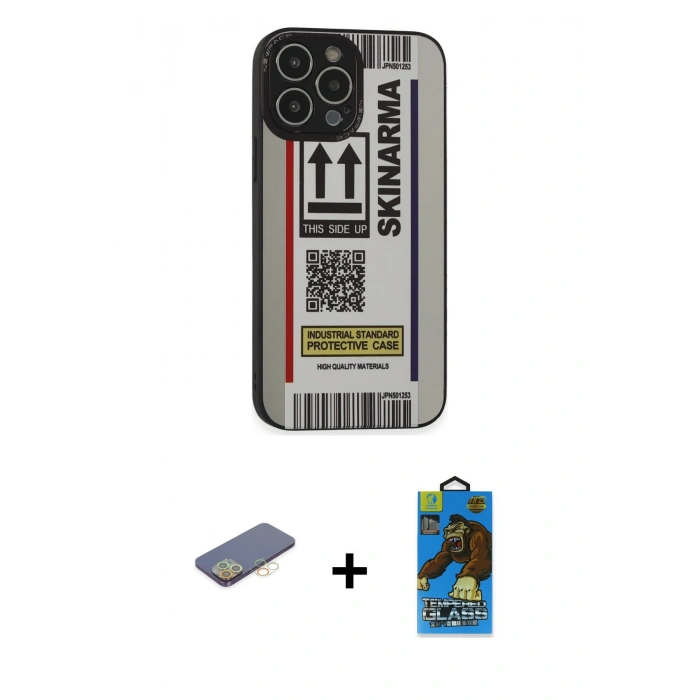 MARSİLYAN™- iPhone 13 Pro Max Kılıf Odak Klasik Serisi - Siyah 18D Cam Ekran Koruyucu + Renkli Kamera Lens Koruma Cam - SI