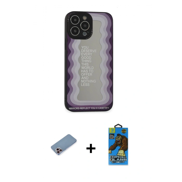 MARSİLYAN™- iPhone 13 Pro Max Kılıf Odak Klasik Serisi - Siyah 18D Cam Ekran Koruyucu + Shine Kamera Lens Koruma Cam - PE