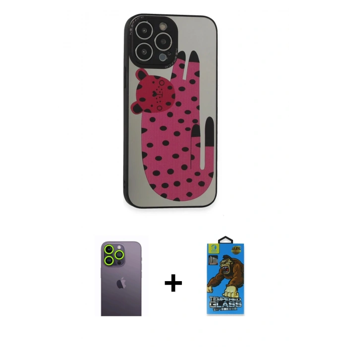 MARSİLYAN™- iPhone 13 Pro Max Kılıf Odak Klasik Serisi - Siyah 18D Cam Ekran Koruyucu + Neon Fosforlu Kamera Lens - YL