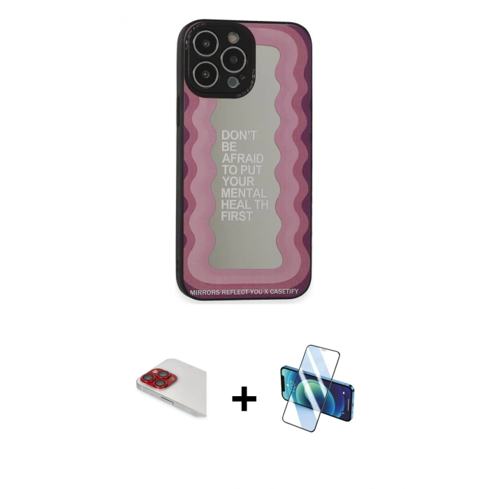 MARSİLYAN™- iPhone 13 Pro Max Kılıf Odak Klasik Serisi - Siyah 3D Antistatik Cam Ekran Koruyucu + Pers Alüminyum Kamera Lens - KI
