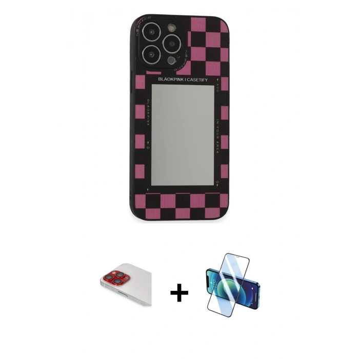 MARSİLYAN™- iPhone 13 Pro Max Kılıf Odak Klasik Serisi - Siyah 3D Antistatik Cam Ekran Koruyucu + Pers Alüminyum Kamera Lens - KI