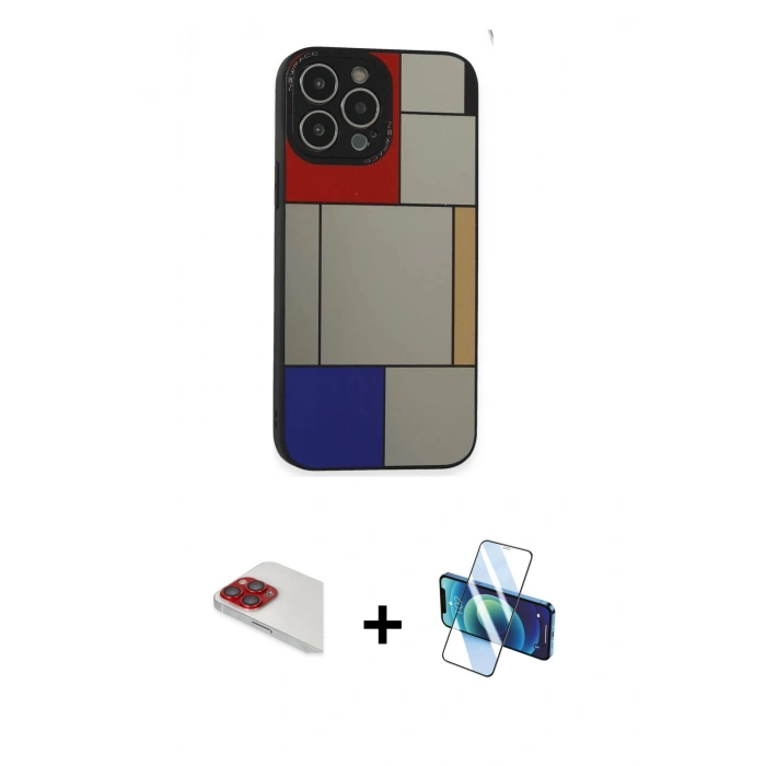 MARSİLYAN™- iPhone 13 Pro Max Kılıf Odak Klasik Serisi - Siyah 3D Antistatik Cam Ekran Koruyucu + Pers Alüminyum Kamera Lens - KI