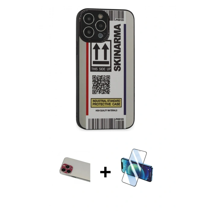 MARSİLYAN™- iPhone 13 Pro Max Kılıf Odak Klasik Serisi - Siyah 3D Antistatik Cam Ekran Koruyucu + Rainbow Kamera Lens Koruma Cam - KI