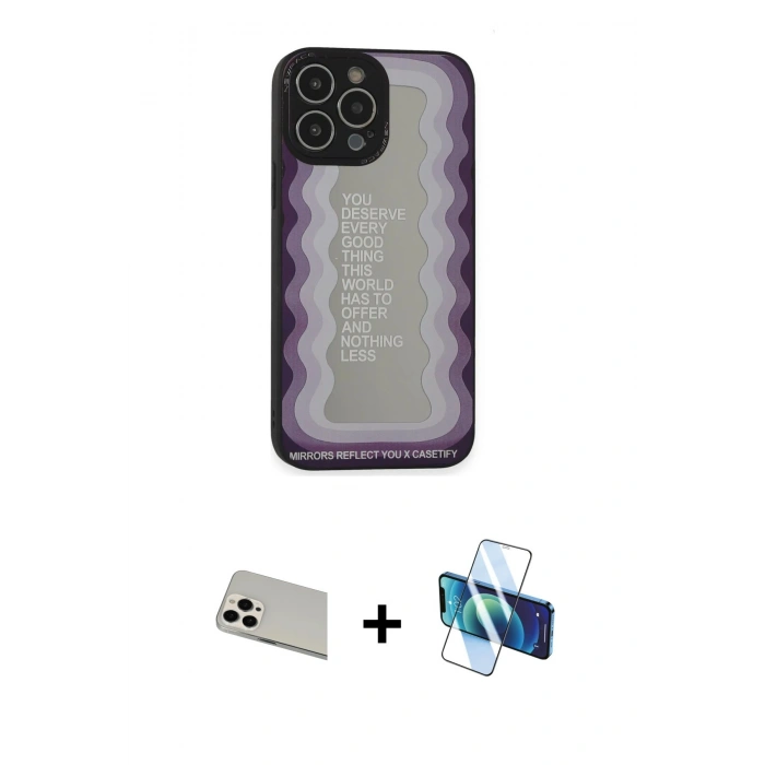 MARSİLYAN™- iPhone 13 Pro Max Kılıf Odak Klasik Serisi - Siyah 3D Antistatik Cam Ekran Koruyucu + Rainbow Kamera Lens Koruma Cam - BZ