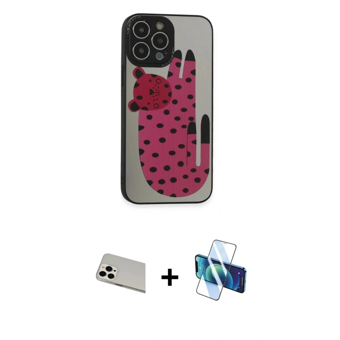 MARSİLYAN™- iPhone 13 Pro Max Kılıf Odak Klasik Serisi - Siyah 3D Antistatik Cam Ekran Koruyucu + Rainbow Kamera Lens Koruma Cam - BZ