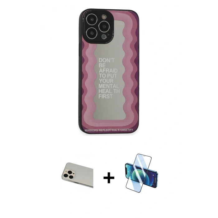 MARSİLYAN™- iPhone 13 Pro Max Kılıf Odak Klasik Serisi - Siyah 3D Antistatik Cam Ekran Koruyucu + Rainbow Kamera Lens Koruma Cam - REGD