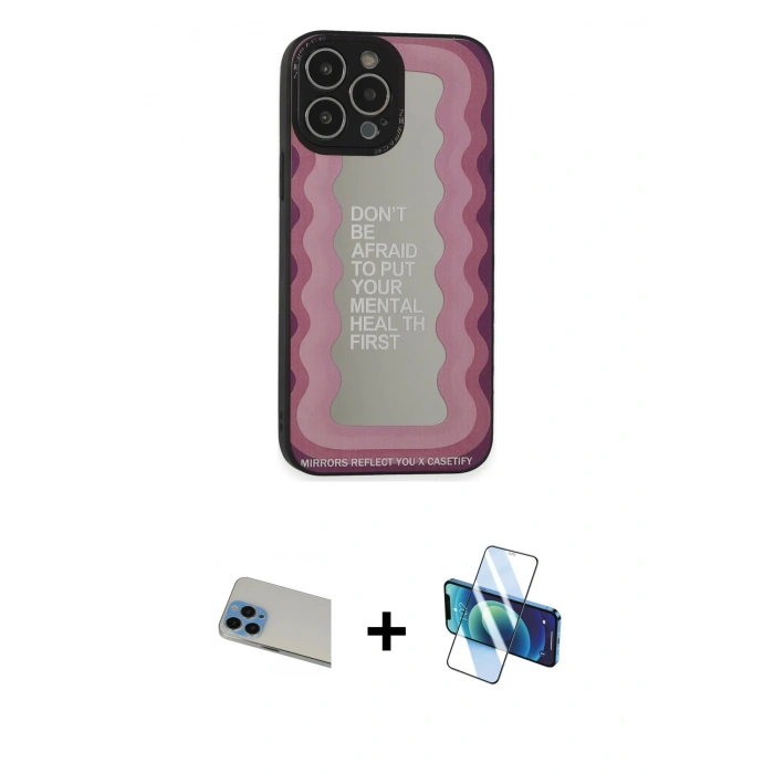 MARSİLYAN™- iPhone 13 Pro Max Kılıf Odak Klasik Serisi - Siyah 3D Antistatik Cam Ekran Koruyucu + Rainbow Kamera Lens Koruma Cam - MI