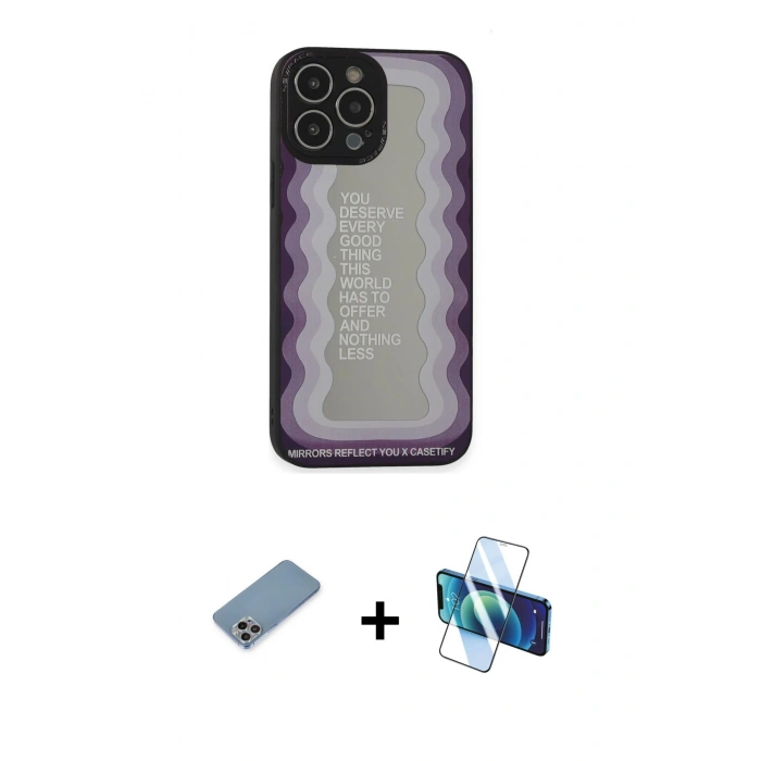 MARSİLYAN™- iPhone 13 Pro Max Kılıf Odak Klasik Serisi - Siyah 3D Antistatik Cam Ekran Koruyucu + Shine Kamera Lens Koruma Cam - GI