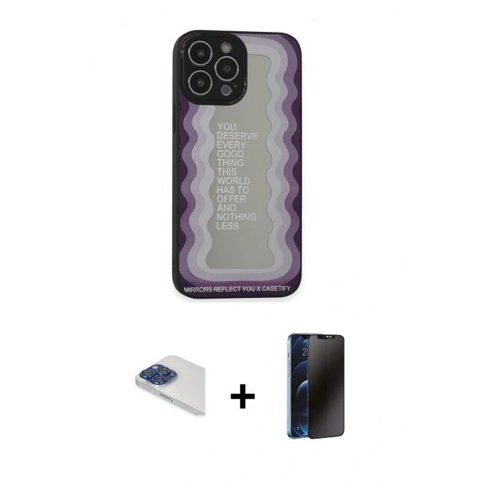 MARSİLYAN™- iPhone 13 Pro Max Kılıf Odak Klasik Serisi - Siyah 3D Antistatik Hayalet Cam Ekran Koruyucu + Pers Alüminyum Kamera Lens - LT