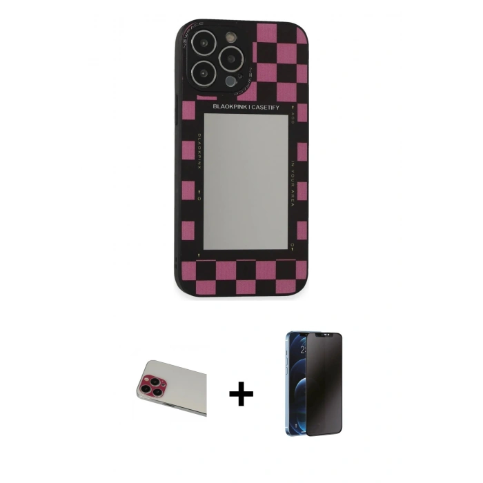 MARSİLYAN™- iPhone 13 Pro Max Kılıf Odak Klasik Serisi - Siyah 3D Antistatik Hayalet Cam Ekran Koruyucu + Rainbow Kamera Lens Koruma Cam - KI