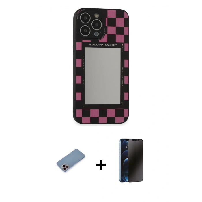 MARSİLYAN™- iPhone 13 Pro Max Kılıf Odak Klasik Serisi - Siyah 3D Antistatik Hayalet Cam Ekran Koruyucu + Shine Kamera Lens Koruma Cam - PE