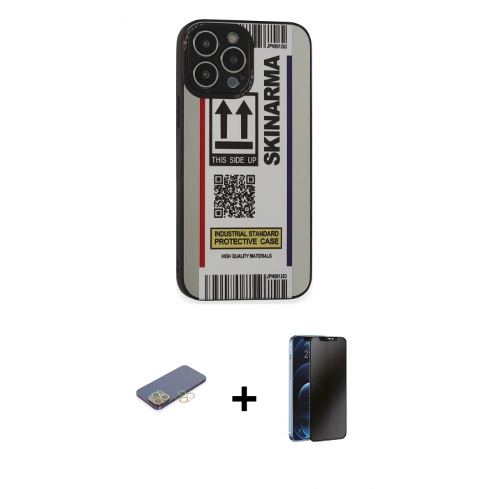 MARSİLYAN™- iPhone 13 Pro Max Kılıf Odak Klasik Serisi - Siyah 3D Antistatik Hayalet Cam Ekran Koruyucu + Renkli Kamera Lens Koruma Cam - SI