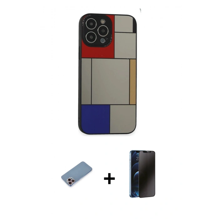 MARSİLYAN™- iPhone 13 Pro Max Kılıf Odak Klasik Serisi - Siyah 3D Antistatik Hayalet Cam Ekran Koruyucu + Shine Kamera Lens Koruma Cam - PE