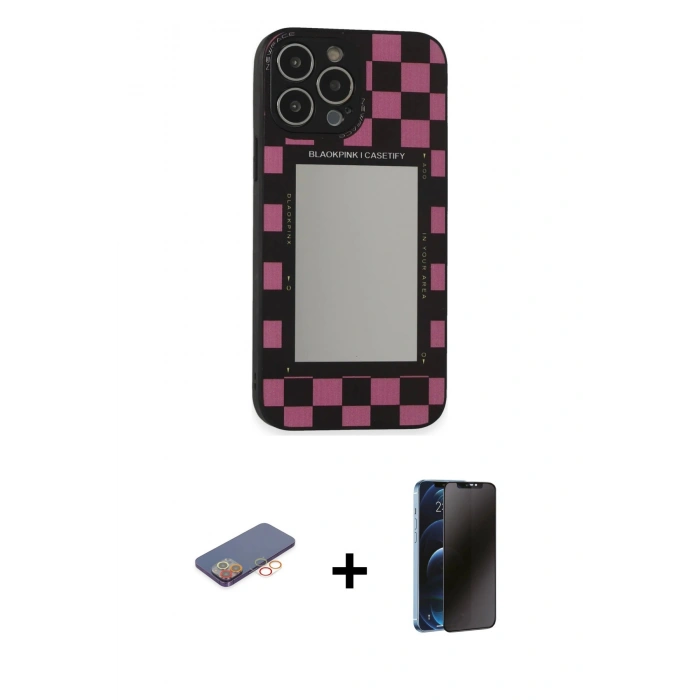 MARSİLYAN™- iPhone 13 Pro Max Kılıf Odak Klasik Serisi - Siyah 3D Antistatik Hayalet Cam Ekran Koruyucu + Renkli Kamera Lens Koruma Cam - TU