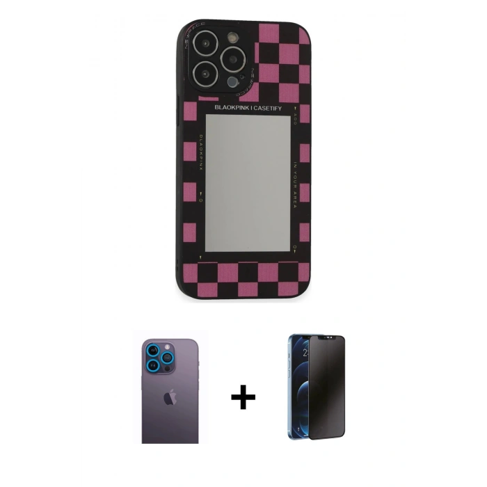 MARSİLYAN™- iPhone 13 Pro Max Kılıf Odak Klasik Serisi - Siyah 3D Antistatik Hayalet Cam Ekran Koruyucu + Neon Fosforlu Kamera Lens - MI