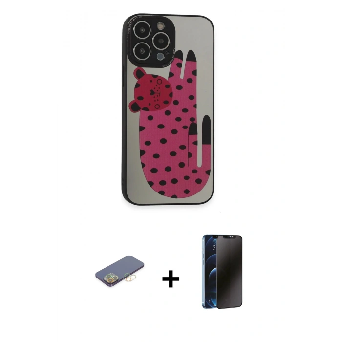 MARSİLYAN™- iPhone 13 Pro Max Kılıf Odak Klasik Serisi - Siyah 3D Antistatik Hayalet Cam Ekran Koruyucu + Renkli Kamera Lens Koruma Cam - SI