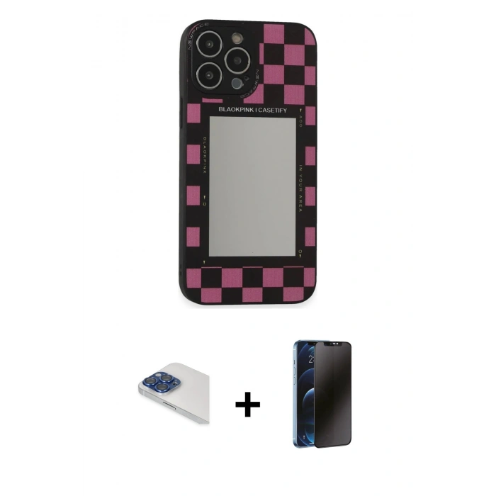 MARSİLYAN™- iPhone 13 Pro Max Kılıf Odak Klasik Serisi - Siyah 3D Antistatik Hayalet Cam Ekran Koruyucu + Pers Alüminyum Kamera Lens - LT