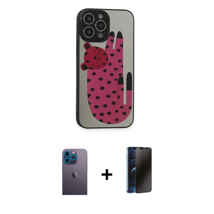 MARSİLYAN™- iPhone 13 Pro Max Kılıf Odak Klasik Serisi - Siyah 3D Antistatik Hayalet Cam Ekran Koruyucu + Neon Fosforlu Kamera Lens - MI