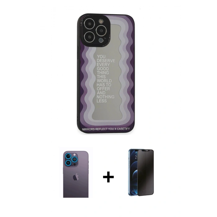 MARSİLYAN™- iPhone 13 Pro Max Kılıf Odak Klasik Serisi - Siyah 3D Antistatik Hayalet Cam Ekran Koruyucu + Neon Fosforlu Kamera Lens - MI