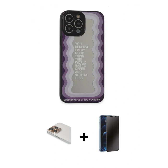 MARSİLYAN™- iPhone 13 Pro Max Kılıf Odak Klasik Serisi - Siyah 3D Antistatik Hayalet Cam Ekran Koruyucu + Pers Alüminyum Kamera Lens - GD