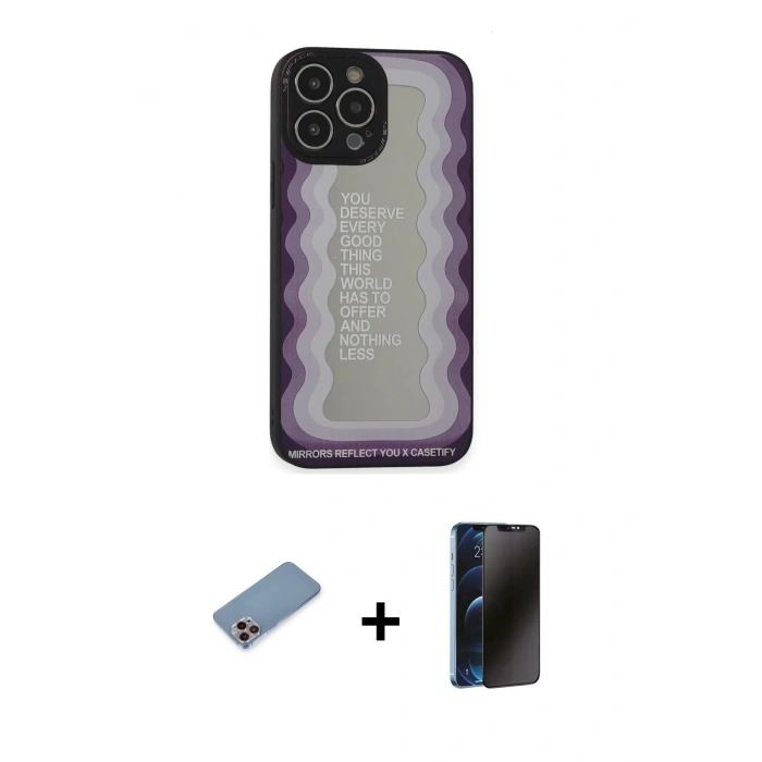 MARSİLYAN™- iPhone 13 Pro Max Kılıf Odak Klasik Serisi - Siyah 3D Antistatik Hayalet Cam Ekran Koruyucu + Shine Kamera Lens Koruma Cam - PE