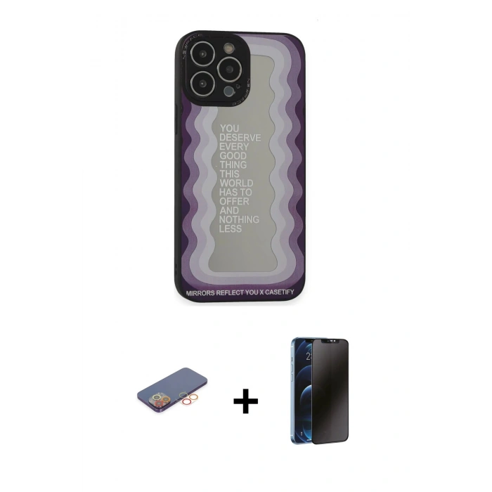 MARSİLYAN™- iPhone 13 Pro Max Kılıf Odak Klasik Serisi - Siyah 3D Antistatik Hayalet Cam Ekran Koruyucu + Renkli Kamera Lens Koruma Cam - TU