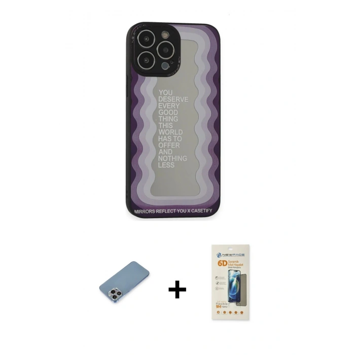 MARSİLYAN™- iPhone 13 Pro Max Kılıf Odak Klasik Serisi - Siyah 6D Mat Seramik Hayalet Nano Ekran Koruyucu + Shine Kamera Lens Koruma Cam - GI