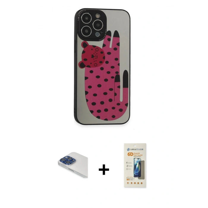 MARSİLYAN™- iPhone 13 Pro Max Kılıf Odak Klasik Serisi - Siyah 6D Mat Seramik Hayalet Nano Ekran Koruyucu + Lacivert Pers Alüminyum Kamera Lens