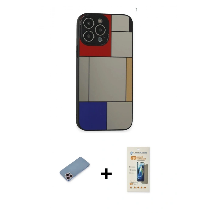 MARSİLYAN™- iPhone 13 Pro Max Kılıf Odak Klasik Serisi - Siyah 6D Mat Seramik Hayalet Nano Ekran Koruyucu + Shine Kamera Lens Koruma Cam - PE