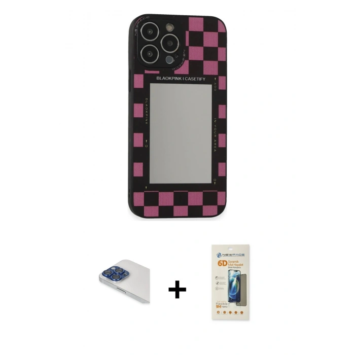 MARSİLYAN™- iPhone 13 Pro Max Kılıf Odak Klasik Serisi - Siyah 6D Mat Seramik Hayalet Nano Ekran Koruyucu + Lacivert Pers Alüminyum Kamera Lens