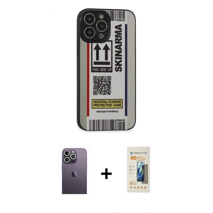 MARSİLYAN™- iPhone 13 Pro Max Kılıf Odak Klasik Serisi - Siyah 6D Mat Seramik Hayalet Nano Ekran Koruyucu + Neon Fosforlu Kamera Lens - BZ