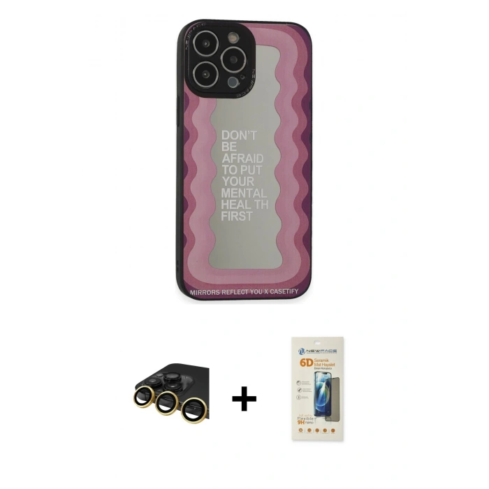 MARSİLYAN™- iPhone 13 Pro Max Kılıf Odak Klasik Serisi - Siyah 6D Mat Seramik Hayalet Nano Ekran Koruyucu + Raze Metal Kamera Lens - GD