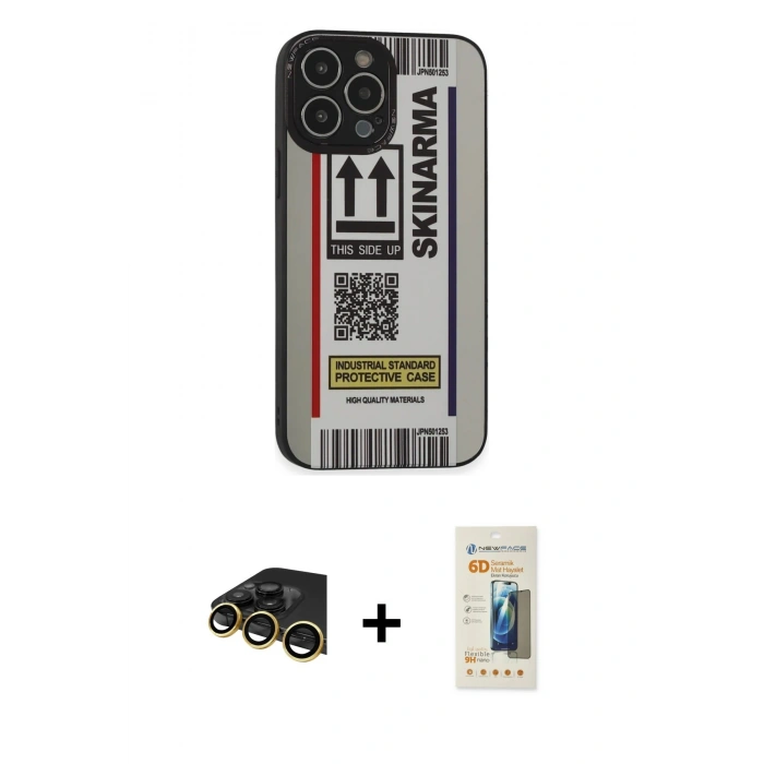 MARSİLYAN™- iPhone 13 Pro Max Kılıf Odak Klasik Serisi - Siyah 6D Mat Seramik Hayalet Nano Ekran Koruyucu + Raze Metal Kamera Lens - GD