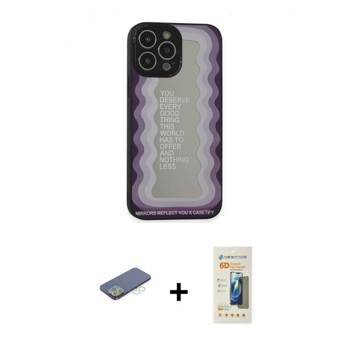 MARSİLYAN™- iPhone 13 Pro Max Kılıf Odak Klasik Serisi - Siyah 6D Mat Seramik Hayalet Nano Ekran Koruyucu + Renkli Kamera Lens Koruma Cam - YL