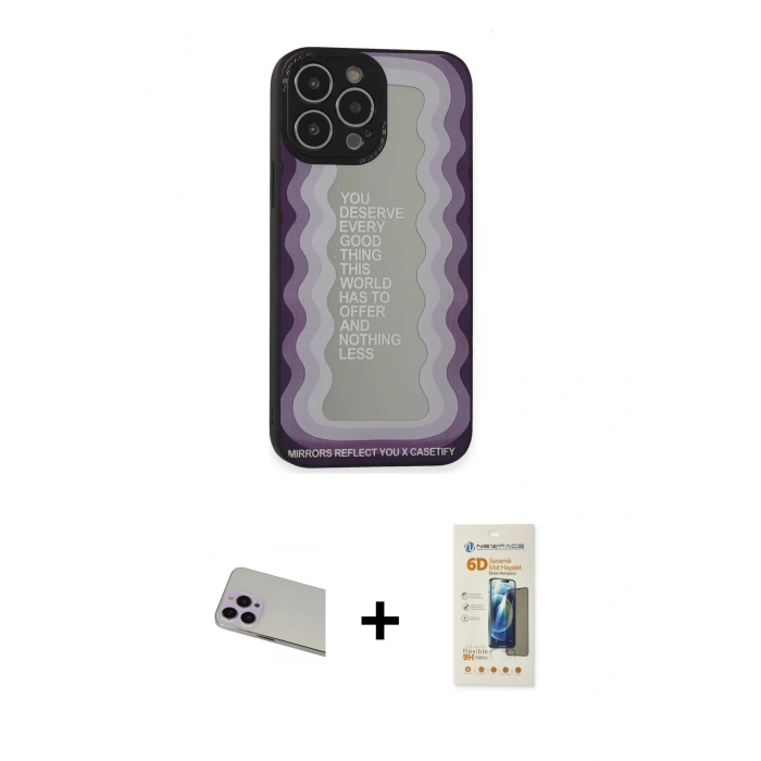 MARSİLYAN™- iPhone 13 Pro Max Kılıf Odak Klasik Serisi - Siyah 6D Mat Seramik Hayalet Nano Ekran Koruyucu + Rainbow Kamera Lens Koruma Cam - MR