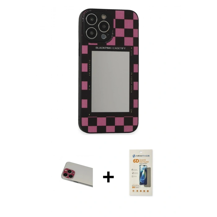 MARSİLYAN™- iPhone 13 Pro Max Kılıf Odak Klasik Serisi - Siyah 6D Mat Seramik Hayalet Nano Ekran Koruyucu + Rainbow Kamera Lens Koruma Cam - KI