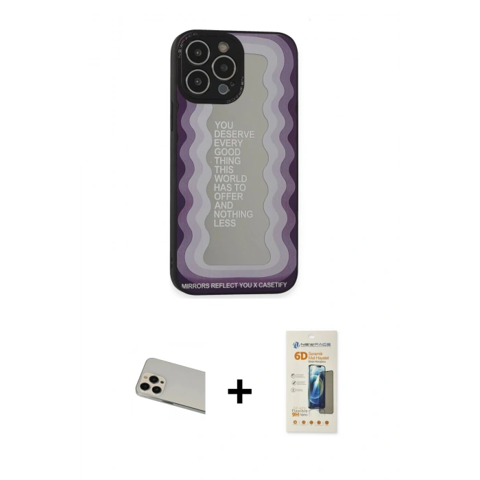 MARSİLYAN™- iPhone 13 Pro Max Kılıf Odak Klasik Serisi - Siyah 6D Mat Seramik Hayalet Nano Ekran Koruyucu + Rainbow Kamera Lens Koruma Cam - REGD