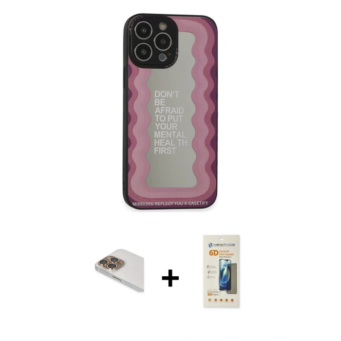 MARSİLYAN™- iPhone 13 Pro Max Kılıf Odak Klasik Serisi - Siyah 6D Mat Seramik Hayalet Nano Ekran Koruyucu + Pers Alüminyum Kamera Lens - GD