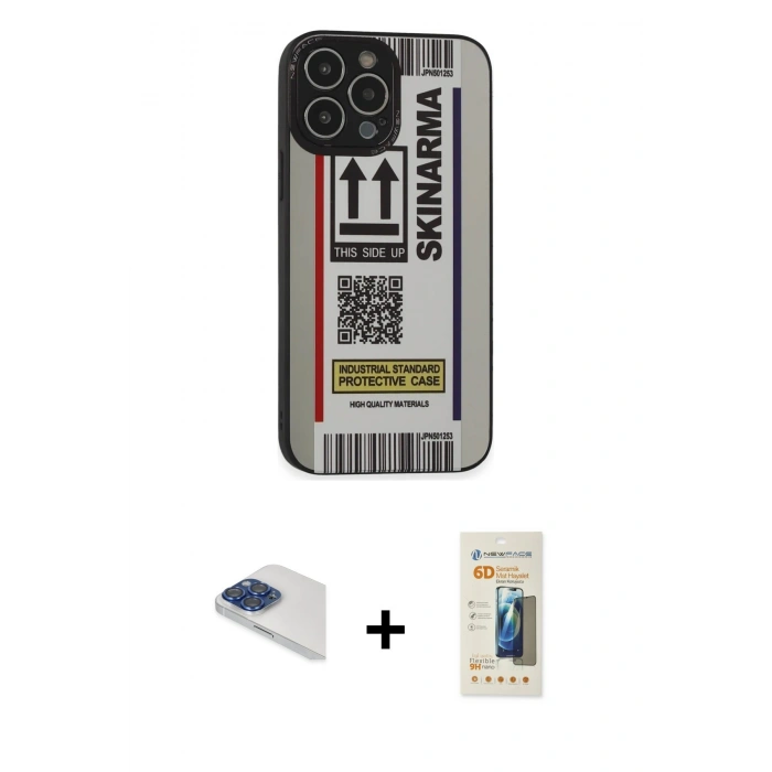 MARSİLYAN™- iPhone 13 Pro Max Kılıf Odak Klasik Serisi - Siyah 6D Mat Seramik Hayalet Nano Ekran Koruyucu + Lacivert Pers Alüminyum Kamera Lens