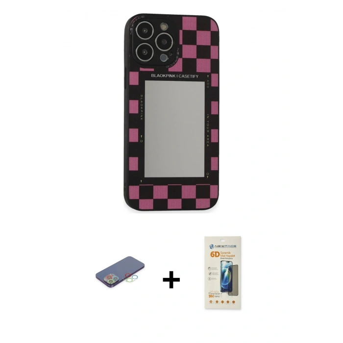MARSİLYAN™- iPhone 13 Pro Max Kılıf Odak Klasik Serisi - Siyah 6D Mat Seramik Hayalet Nano Ekran Koruyucu + Renkli Kamera Lens Koruma Cam - MI