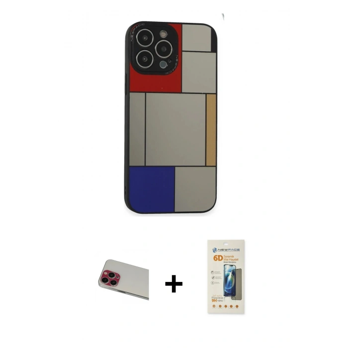 MARSİLYAN™- iPhone 13 Pro Max Kılıf Odak Klasik Serisi - Siyah 6D Mat Seramik Hayalet Nano Ekran Koruyucu + Rainbow Kamera Lens Koruma Cam - KI