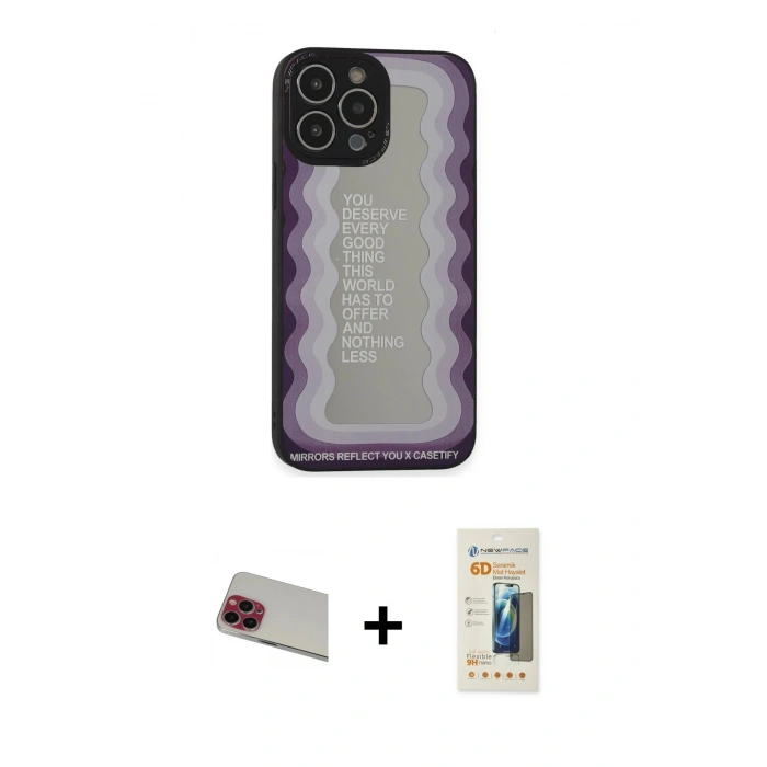 MARSİLYAN™- iPhone 13 Pro Max Kılıf Odak Klasik Serisi - Siyah 6D Mat Seramik Hayalet Nano Ekran Koruyucu + Rainbow Kamera Lens Koruma Cam - KI