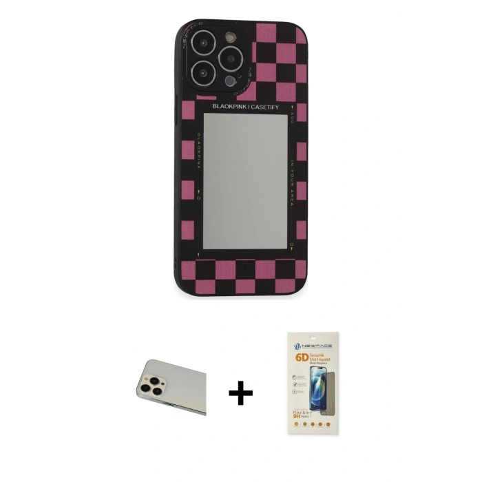 MARSİLYAN™- iPhone 13 Pro Max Kılıf Odak Klasik Serisi - Siyah 6D Mat Seramik Hayalet Nano Ekran Koruyucu + Rainbow Kamera Lens Koruma Cam - REGD