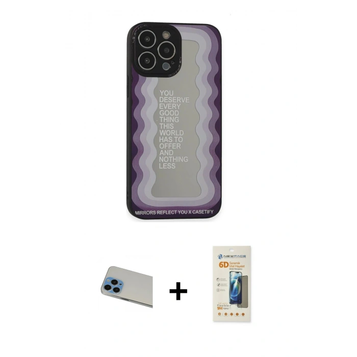 MARSİLYAN™- iPhone 13 Pro Max Kılıf Odak Klasik Serisi - Siyah 6D Mat Seramik Hayalet Nano Ekran Koruyucu + Rainbow Kamera Lens Koruma Cam - MI