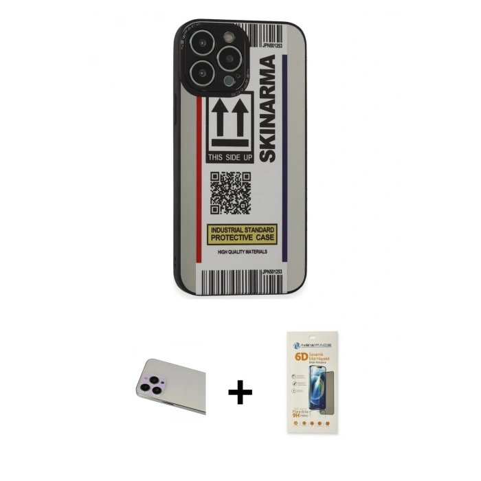MARSİLYAN™- iPhone 13 Pro Max Kılıf Odak Klasik Serisi - Siyah 6D Mat Seramik Hayalet Nano Ekran Koruyucu + Rainbow Kamera Lens Koruma Cam - MR